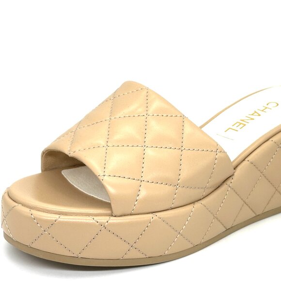 CHANEL 24P Quilted Leather Open Toe Wedge Heel Mule Slide Platform Sandal - Picture 4 of 14